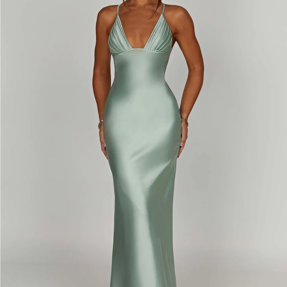 Gorgeous & Elegant Sage Satin Dress
